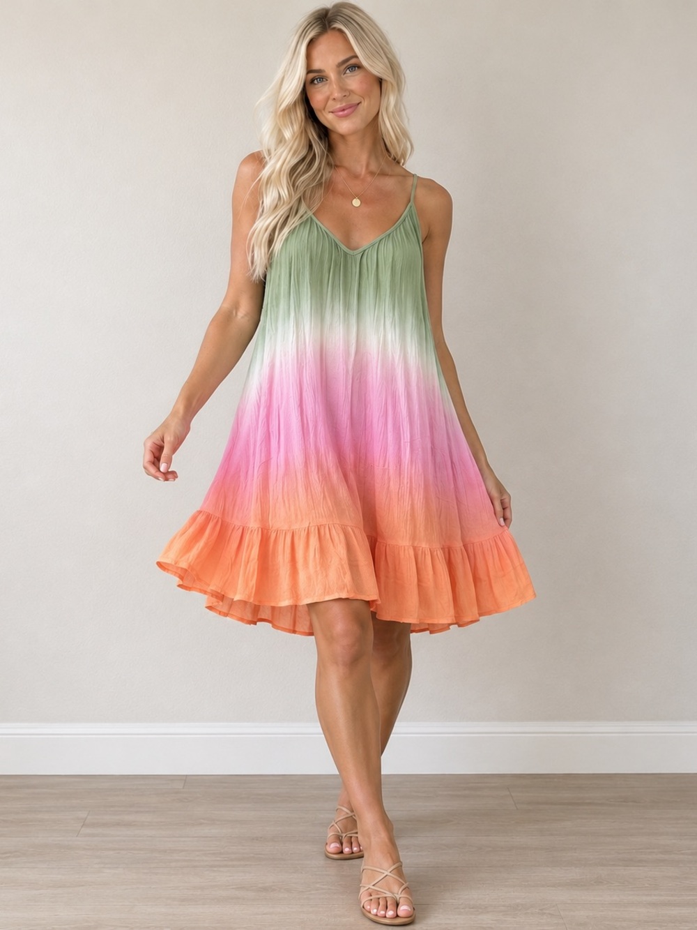 Forever 21 Ombre Dip Dye Ruffle Hem Low Back Swing Sundress Boho